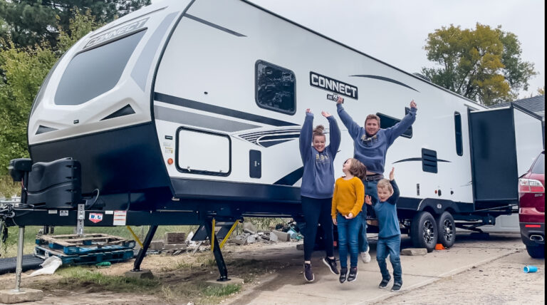 Our family with our full-time travel RV